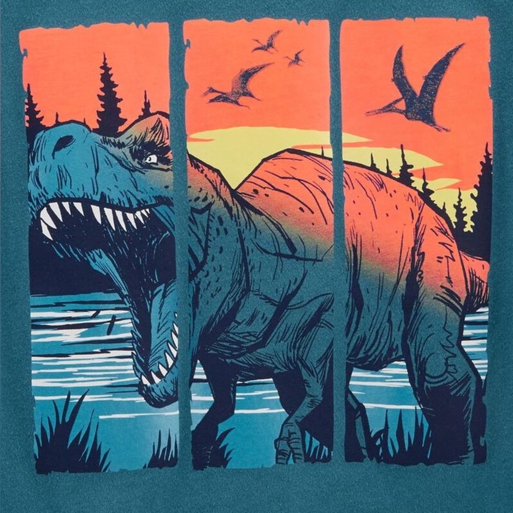 Carter's Teal Tee with Vibrant Orange Dinosaur Design